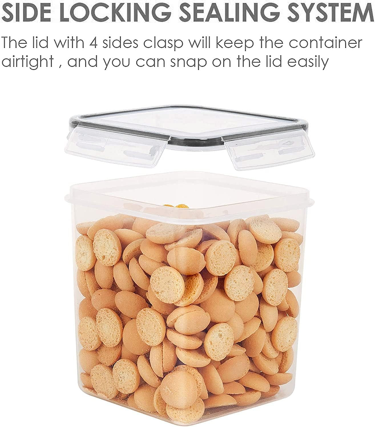 Food Storage Containers 2.5L / 84.5Oz, 4 Pieces BPA Free Plastic Airtight Canister for Flour, Sugar, Baking Supplies, with 4 Measuring Cups and 24 Labels, Black