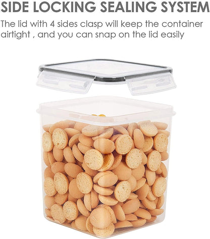 Food Storage Containers 2.5L / 84.5Oz, 4 Pieces BPA Free Plastic Airtight Canister for Flour, Sugar, Baking Supplies, with 4 Measuring Cups and 24 Labels, Black