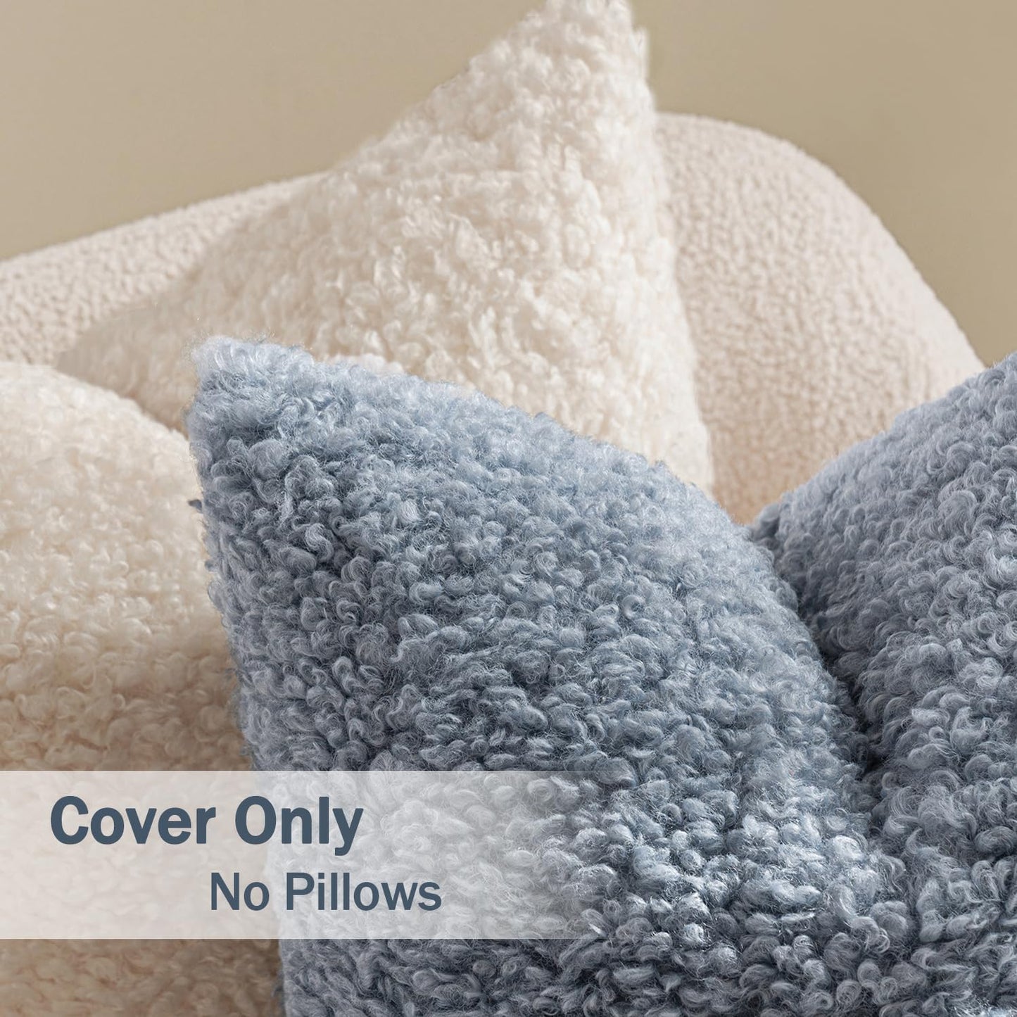 Pack of 2 Dusty Blue Faux Fur Throw Pillow Covers 18X18 Inch Boucle Decorative Sherpa Pillow Covers Fuzzy Accent Soft Sheepskin Fleece for Boho Home Decor Sofa Living Room Couch Bed