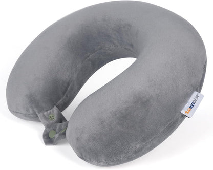 Travel Pillows for Sleeping Airplane 100% Pure Memory Foam Neck Pillow for Airplanes Washable Cover(Grey)