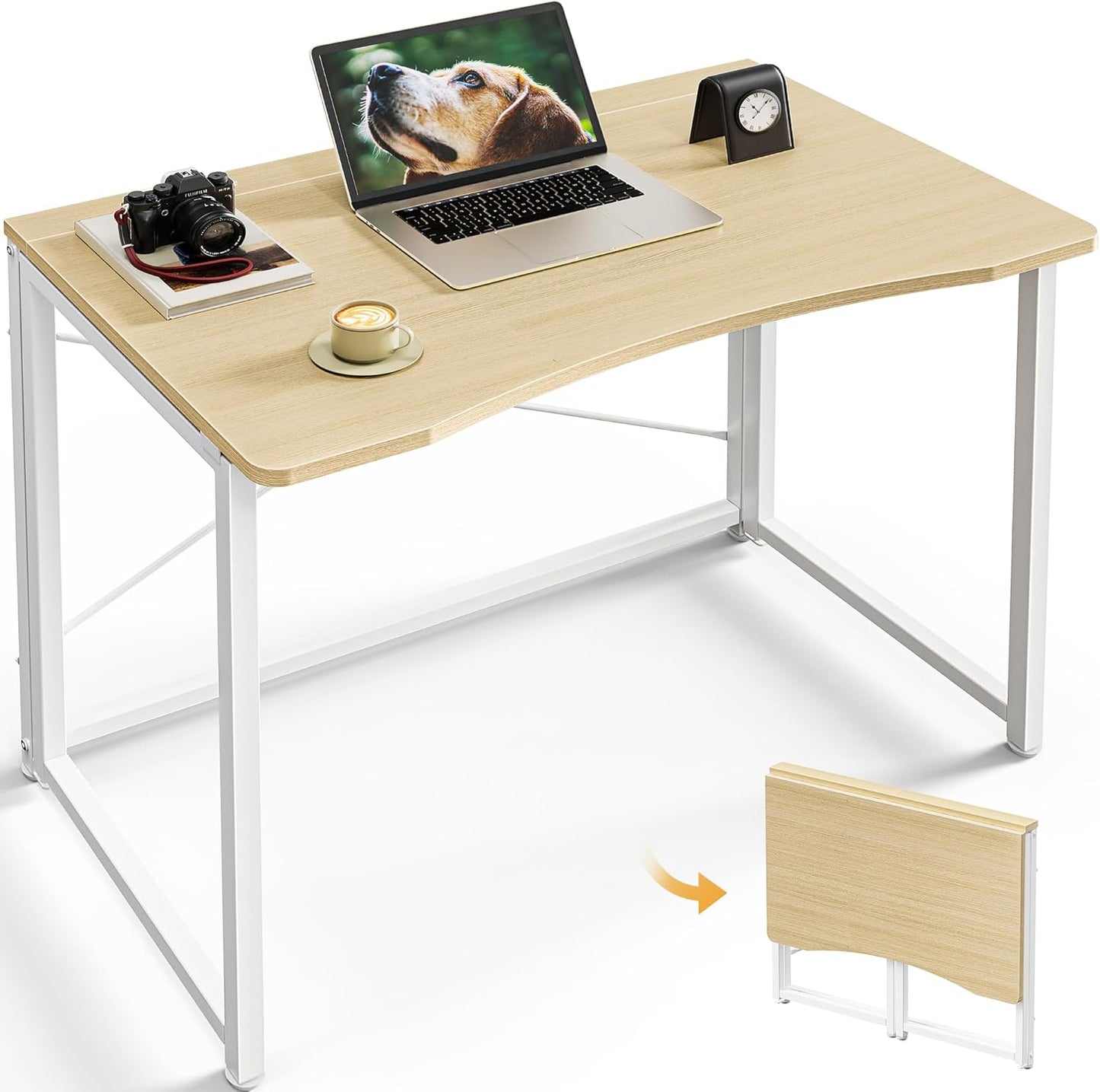 Compact Folding Desk for Small Spaces - 31.5 Inch Oak Computer Table for Home Office, Study, Bedroom, and Dorm Use - Space-Saving Design with Easy Fold Feature