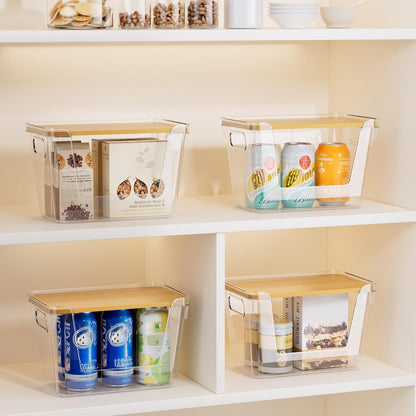 2 Pack Trash Bag Dispenser with Bamboo Lid,Clear Plastic Garbage Bag Organizer for 4-33 Gal Bags,Space-Saving under Sink Organizer for Kitchen, Laundry, Pantry