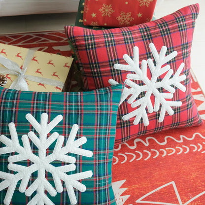 Pack of 2 Christmas Throw Pillow Covers Plaid Scottish Tartan Cushion Case Snowflake Embroideried Pillowcases for Sofa Couch Bedroom (Red, 20 X 20-Inch)
