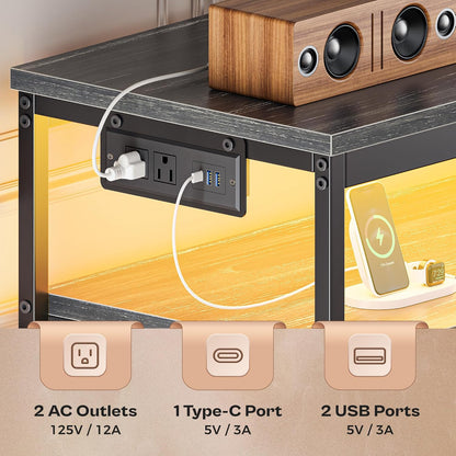 63-Inch Charcoal Black LED TV Stand for 55 to 70 Inch TVs, Multi-Functional Dresser with Power Outlets and Storage for Bedroom and Living Room