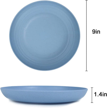 Set of 8 Microwave and Dishwasher Safe Wheat Straw Deep Dinner Plates - 9 Inch in 4 Colors (Fresh Light)