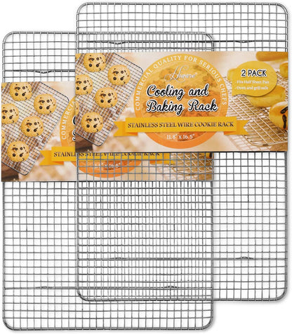 2-Pack Cooling Racks for Baking, Stainless Steel Wire Rack Baking Rack Oven Rack Cookie Rack, Oven Safe, Rust-Resistant Rack for Cooking, Baking, Roasting and Grilling - Fit Half Sheet Pan