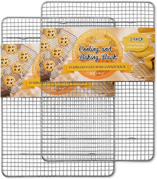 2-Pack Cooling Racks for Baking, Stainless Steel Wire Rack Baking Rack Oven Rack Cookie Rack, Oven Safe, Rust-Resistant Rack for Cooking, Baking, Roasting and Grilling - Fit Half Sheet Pan