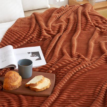 Fall Rust 3D Ribbed Jacquard Fleece Throw Blanket - Plush Velvet Decorative Bed Blanket (50" x 60") - Super Soft, Lightweight, and Cozy for Home Decor