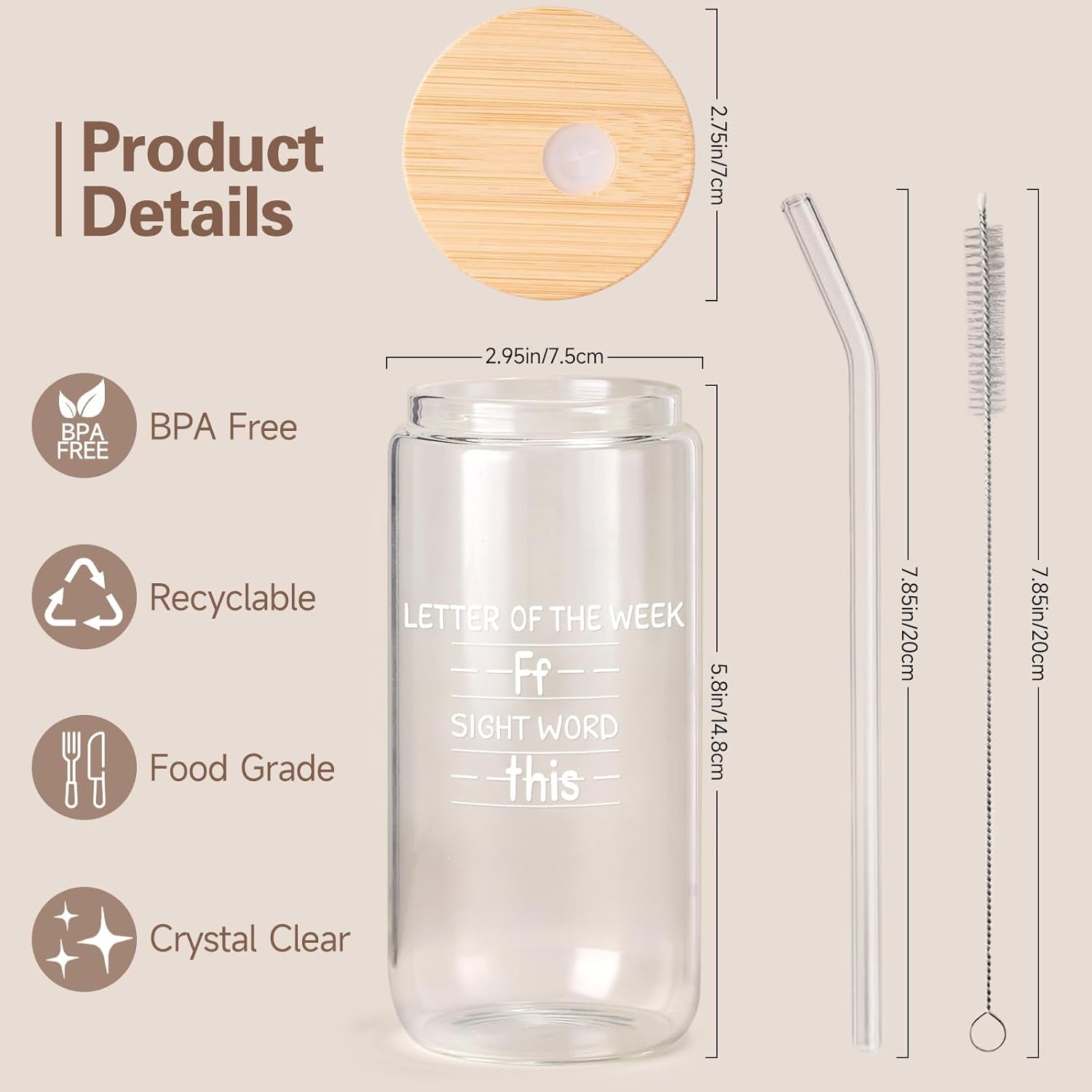 Teacher Appreciation Gifts - Best New Teacher Gifts for Women, Funny Back to School Present for Teachers, Thank You Teachers Gift for Retirement Birthday Christmas, Sight Words 16 Oz Glass Cup