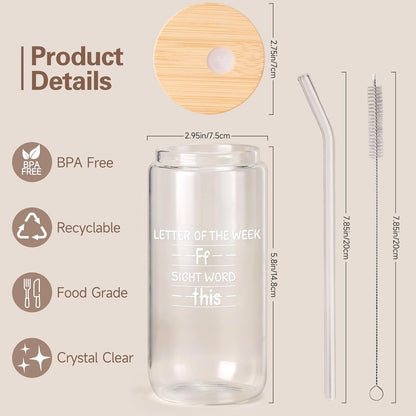 Teacher Appreciation Gifts - Best New Teacher Gifts for Women, Funny Back to School Present for Teachers, Thank You Teachers Gift for Retirement Birthday Christmas, Sight Words 16 Oz Glass Cup