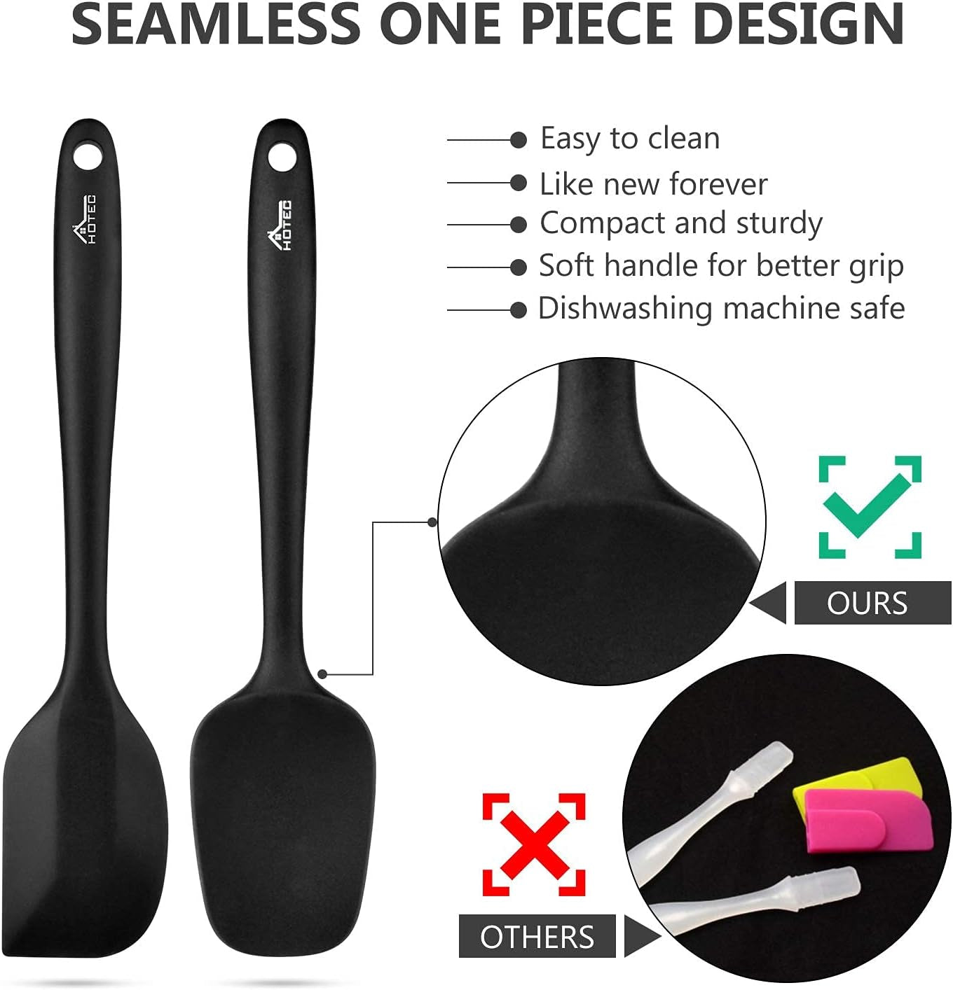 600℉ Heat Resistant Bpa-Free Silicone Rubber Spatula Set,Kitchen Cooking Spatulas, Baking, Mixing for Non Stick Cookware, Dishwasher Safe, Black Set of 5