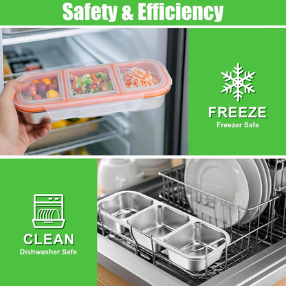 Snackle Box Container Stainless Steel, Reusable Snack Containers with Lids, 3 Compartment Divided Food Storage Containers for School, Home, Travel