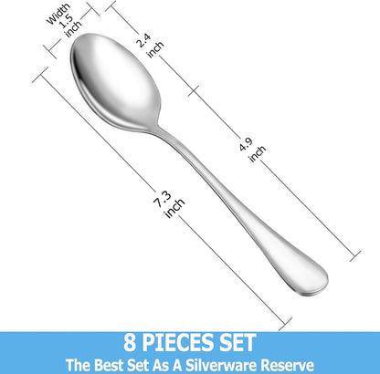 8 Pcs Tablespoon Spoon Set, Premium Food Grade Stainless Steel Spoons, Serving Tablespoons, Mirror Finish & Dishwasher Safe,Use for Home,Kitchen and Restaurant - 7.3 Inch