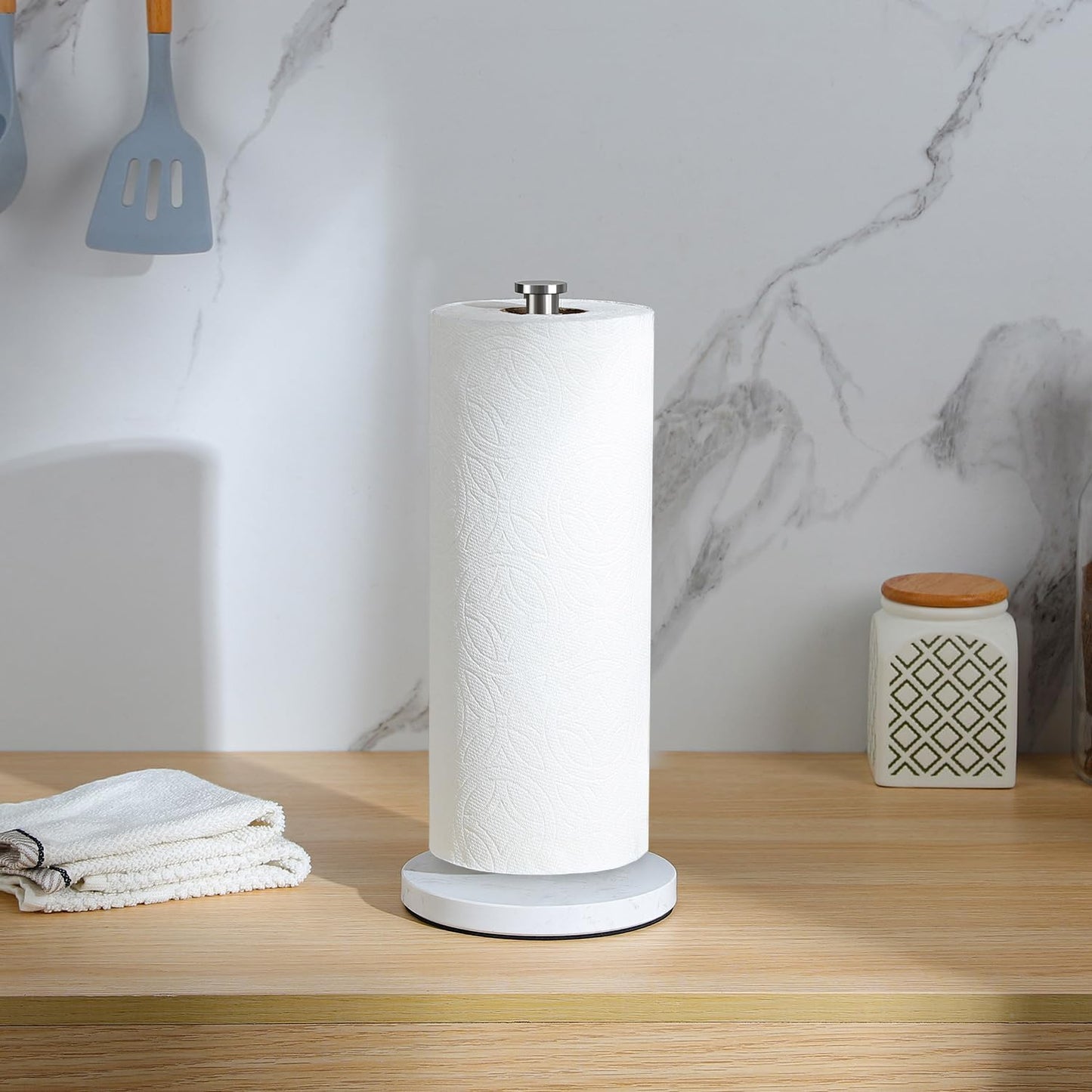 Weighted Marble Base Paper Towel Holder for Kitchen Countertop - Elegant White Design
