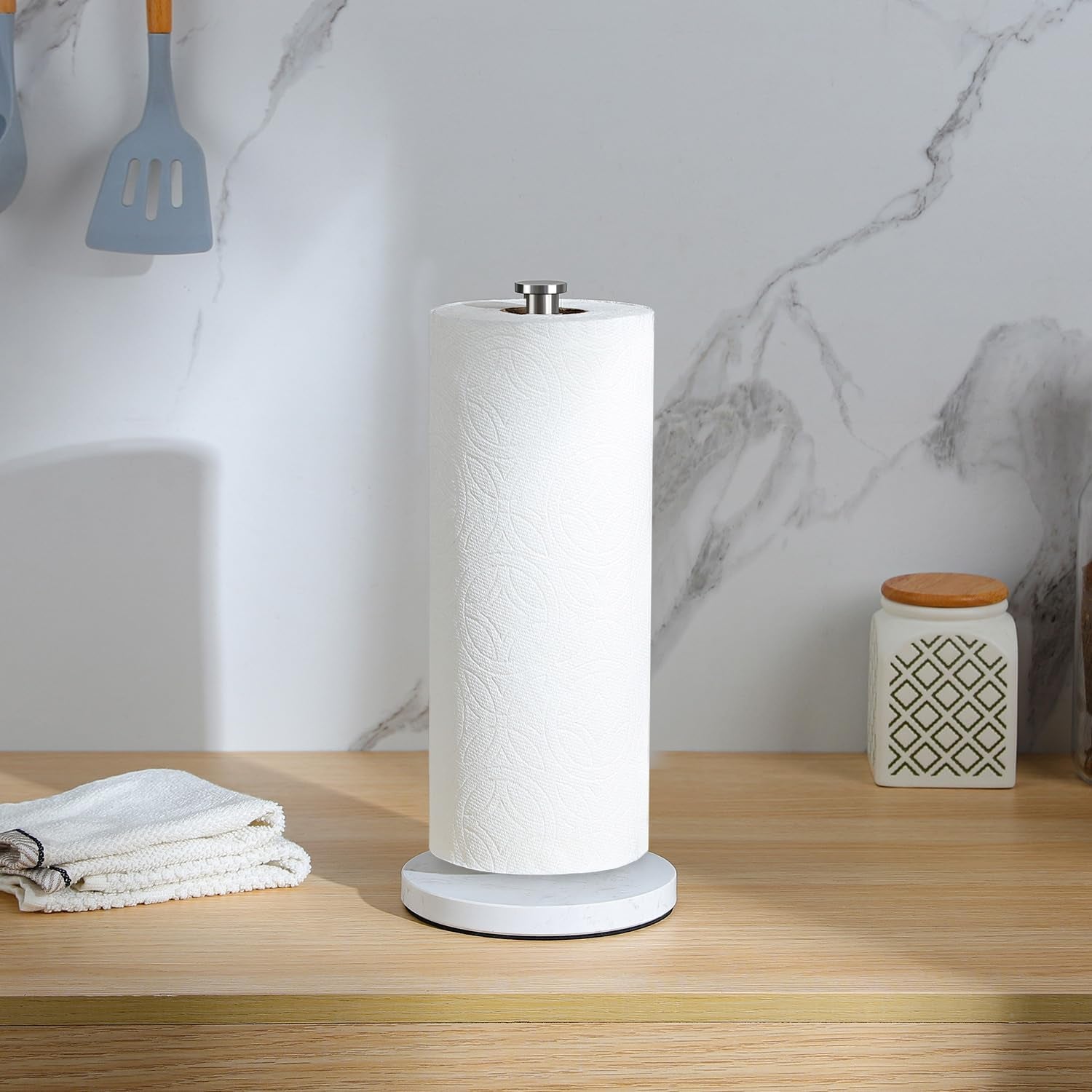 Weighted Marble Base Paper Towel Holder for Kitchen Countertop - Elegant White Design