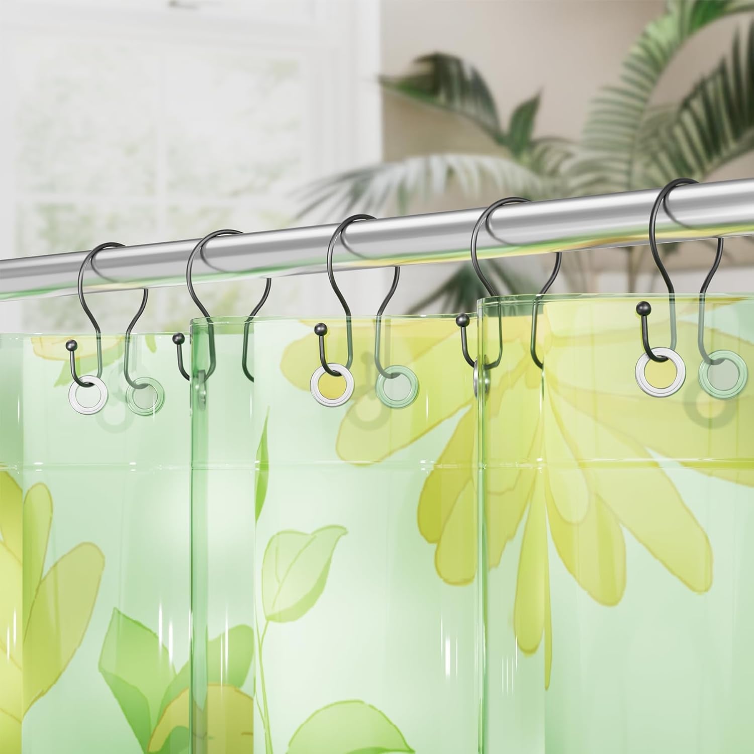 Shower Curtain Hooks Black Shower Curtain Rings, Simple Double Hook Shower Curtain Hooks Rust Proof, Smooth Sturdy Metal Shower Hooks for Shower Curtain Rod, 12 Pcs Shower Rod Hooks