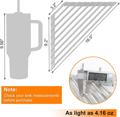 Corner Sink Caddy Triangle Dish Drying Rack for Sink Corner, Sponge Holder Roll up Dish Drying Rack over the Sink, Stainless Steel Kitchen Sink Organizer Drainer Mat Sponge Caddy for Counter Storage