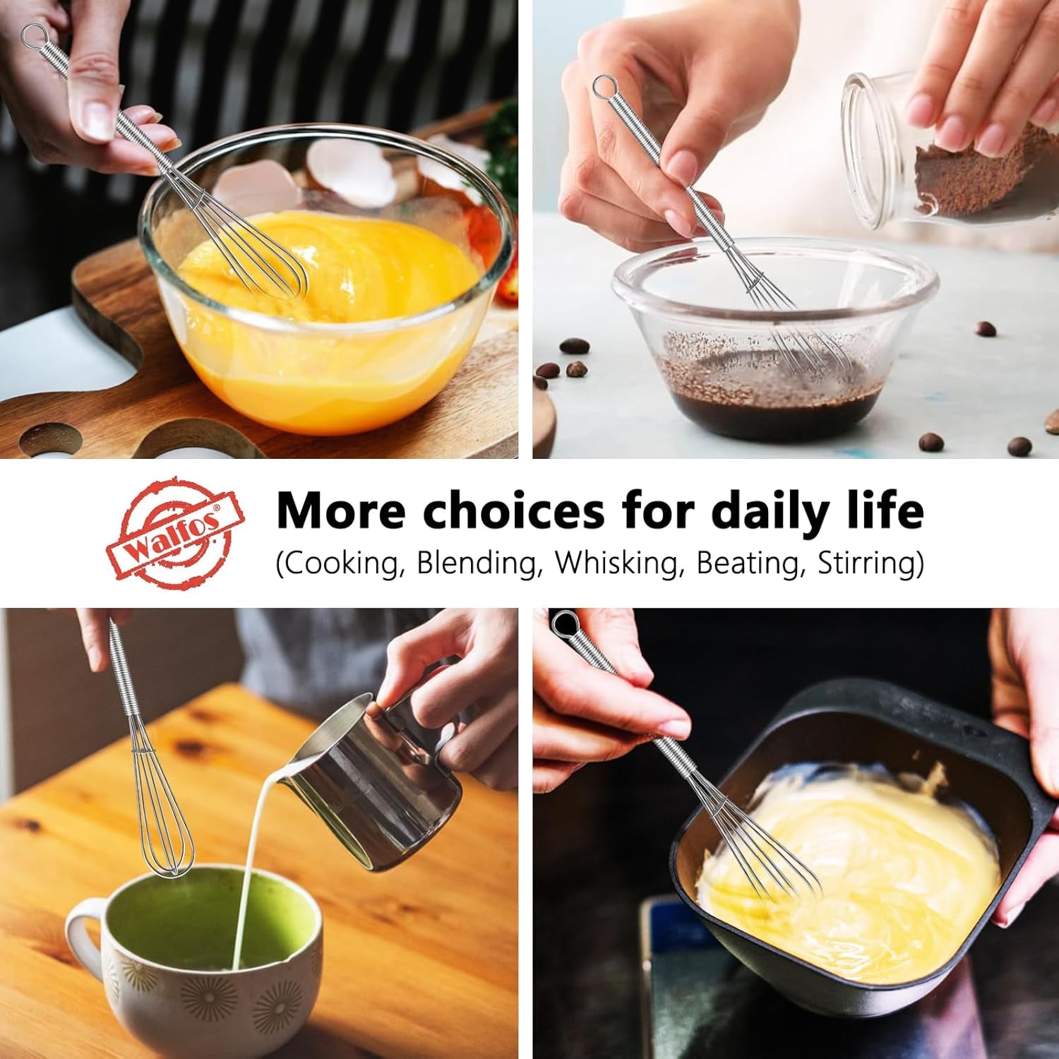 Mini Whisk,304 Anti-Rust Small Whisk,Sturdy Stainless Steel Wire Tiny Whisks 6+7+8In,Ideal for Mixing Individual Eggs, Jams, Spices and Other Small Portion Ingredients.(3Pcs）