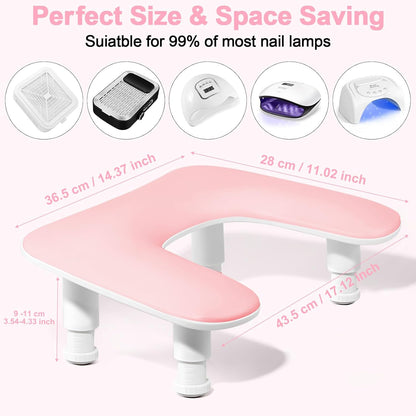 Nail Arm Rest, U-Shaped Adjustable Height Nail Hand Rest for Manicure, Microfiber PU Leather Hand Rest Pillow for Acrylic Nail, Soft Hand Rest/Nail Hand Pillow for Manicure Salon Use-Pink