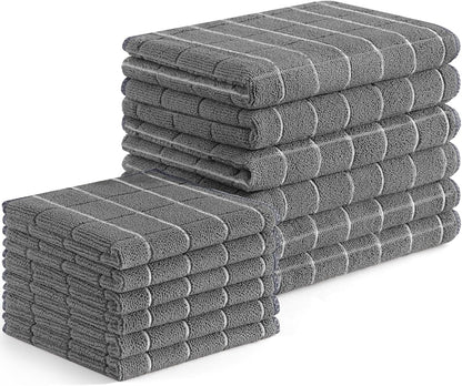 Microfiber Kitchen Towels and Dishcloths Set, 12 Pack Soft and Absorbent Dish Hand Towels Bulk, 28 X 16 Inch & 12 X 12 Inch Quick Drying Rags for Washing Dishes, Grey