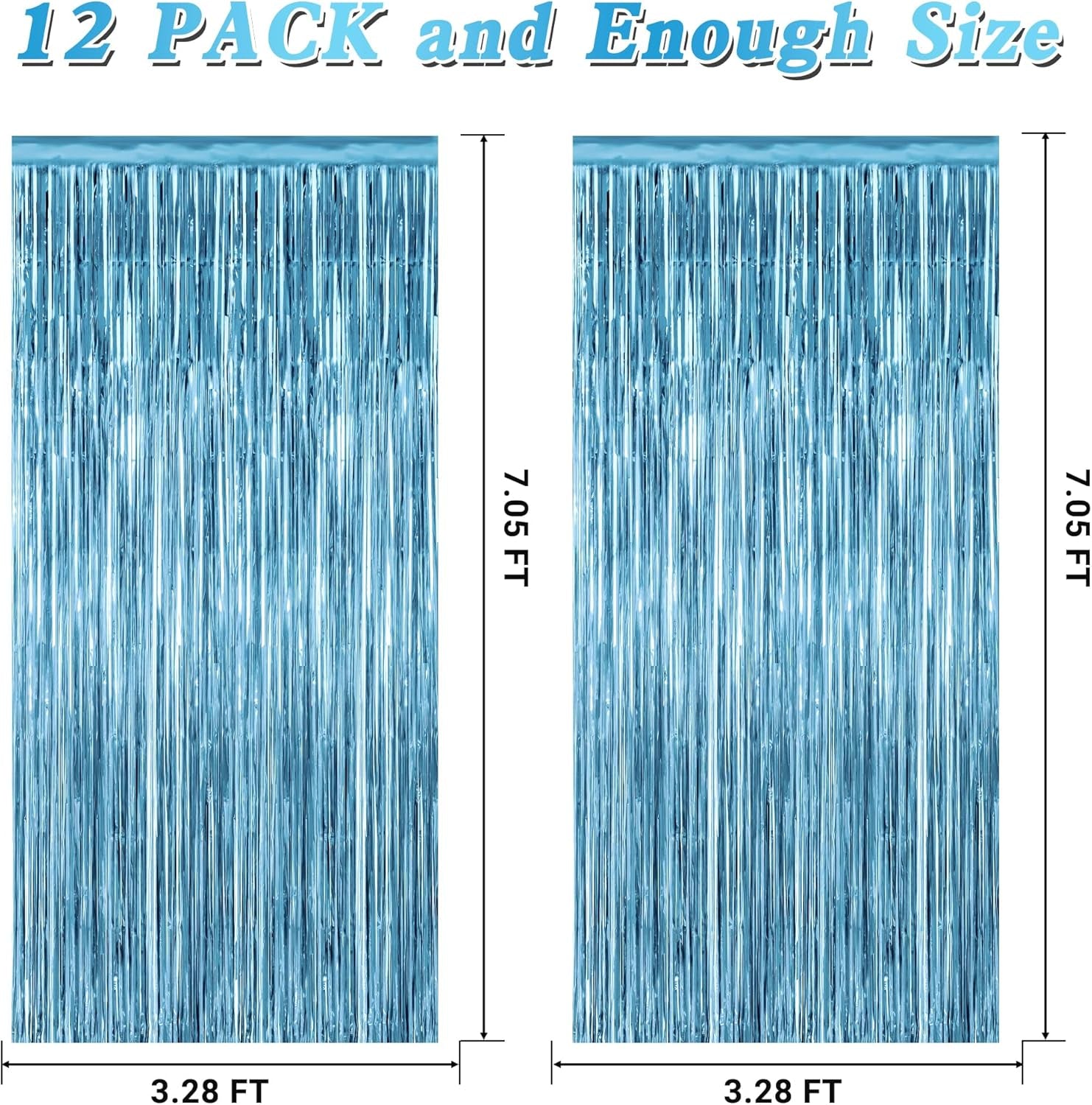 2 Pack Party Decorations, 3.28 FT X 7.05 FT Fringe Backdrop, Metallic Ocean Blue Foil Fringe Curtains Party Streamer Foil Backdrop, Light Blue Birthday Decorations Bachelorette Decor