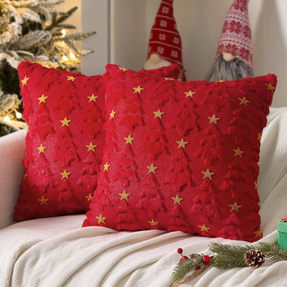 Christmas Pillow Covers 18X18 Inch Set of 2, Red Christmas Tree Plush Faux Fur Pillowcases Soft Decorative Throw Pillow Cases for Couch Sofa Living Room Winter Xmas Holiday Home Decor