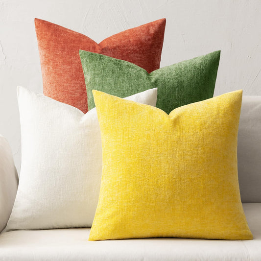 Fall Couch Throw Pillow Covers 18X18 Inch Set of 4 Orange-Green Soft Chenille Pillowcases Western Farmhouse Boho Cushion Shams for Spring Modern Home Decor Sofa Living Room Bed Gradient Series