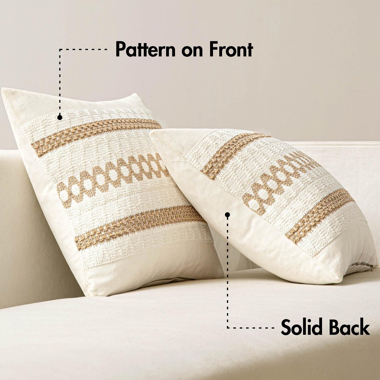 Set of 2 Neutral Boho Decorative Lumbar Pillow Covers 12X20 Inch Farmhouse Rustic Couch Throw Pillows Modern Cotton Cushion Covers Retro Cute Macrame Woven Home Decor for Bed Sofa Chair