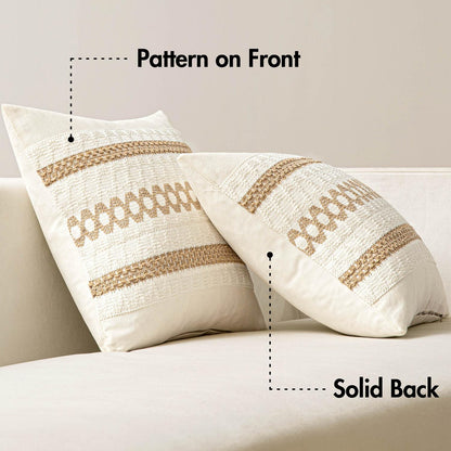 Set of 2 Neutral Boho Decorative Lumbar Pillow Covers 12X20 Inch Farmhouse Rustic Couch Throw Pillows Modern Cotton Cushion Covers Retro Cute Macrame Woven Home Decor for Bed Sofa Chair