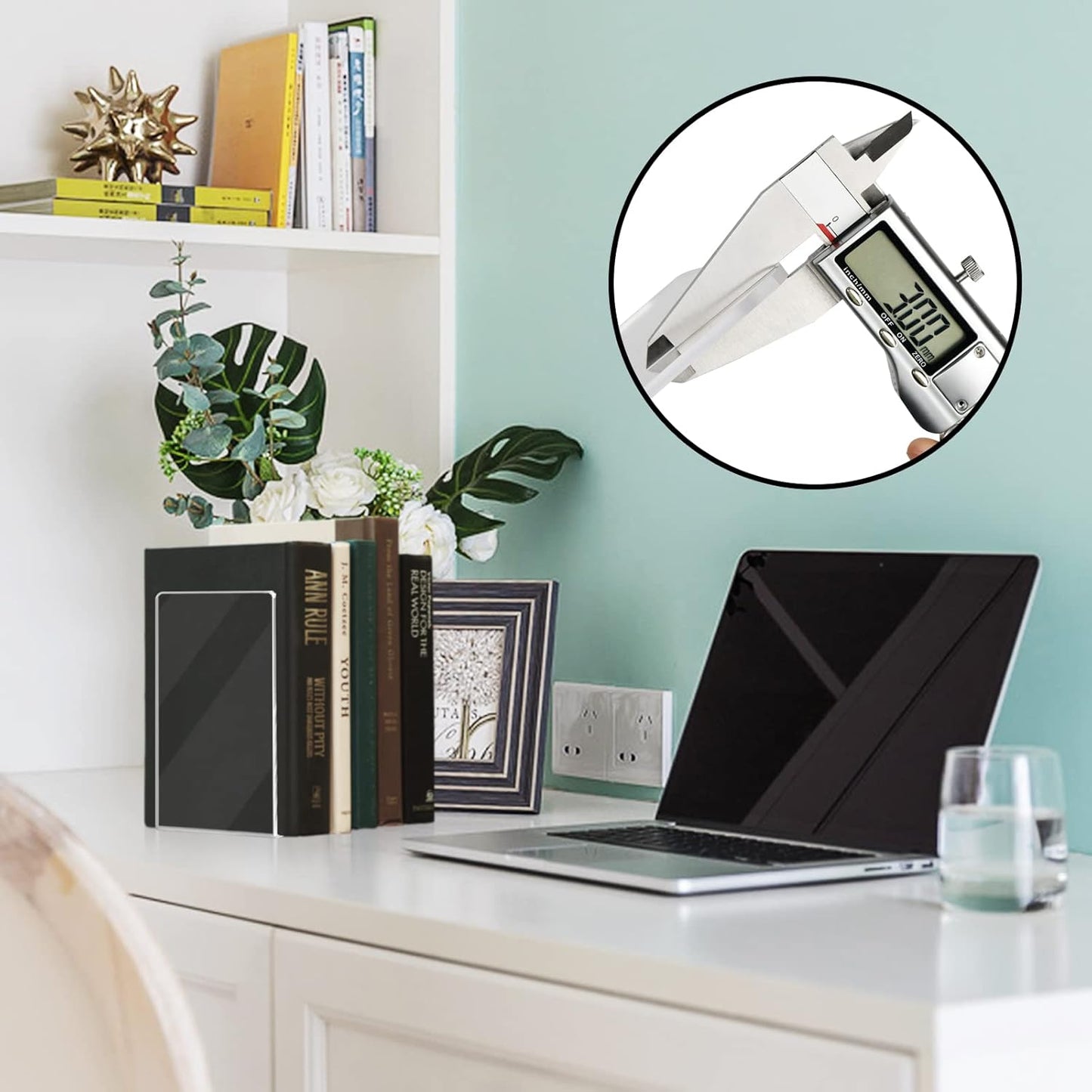 Book Ends, 8 Pcs Book Ends Acrylic Bookends for Shelves, Clear Book Holder Stand, Non-Skid Decorative Bookend, Study Book Organizer for Home Library Office, 5 X 5 X 7.3 Inch