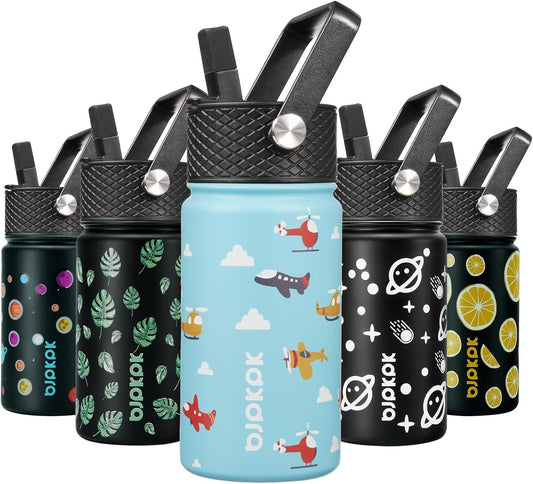 Water Bottle with Straw Lid, 15 Oz Insulated Water Bottle, Stainless Steel Metal Water Bottles, Reusable Leak Proof BPA Free Thermo, Flask, Cups, Aircraft