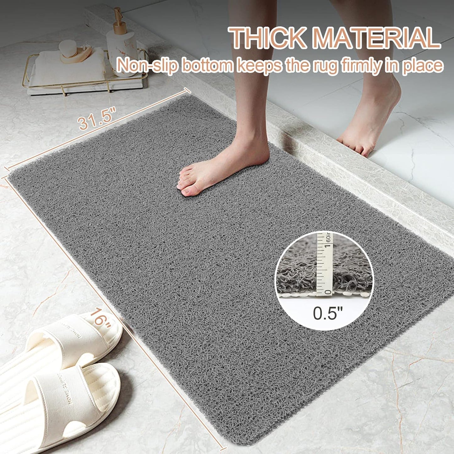 Bathtub Mat Non Slip, Bath Mat for Tub, Shower Mats for inside Shower, 17X24 Inch, PVC Loofah Bathroom Mats for Wet Areas, Quick Drying, Grey