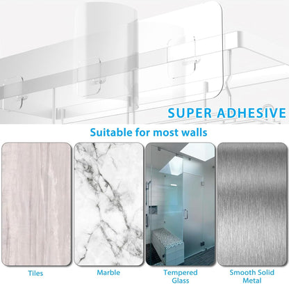 3-Pack Shower Caddy Basket Shelf with Soap Holder, No Drilling Traceless Adhesive Shower Wall Shelves, Rustproof White Bathroom Shower Storage Organizer