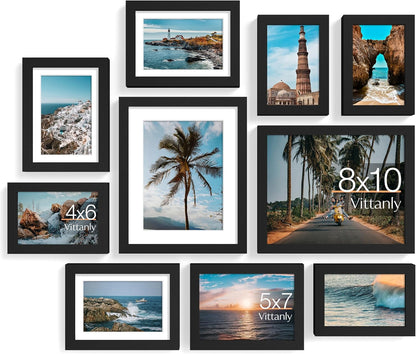 10 Pack Picture Frames Collage Wall Decor, Gallery Wall Frame Set for Wall or Tabletop Display, Engineered Wood and Shatter-Resistant Plexiglass, Multi Sizes with 8X10, 5X7, 4X6 Frames, Black