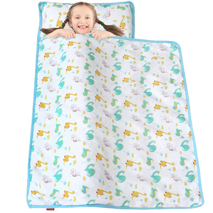 Nap Mat for Toddlers Dinosaur and Fleece Minky Blanket, Lightweight Perfect for Kids Preschool, Daycare, Travel Sleeping Bag Boys Girls, 21" X 50" Fit on a Standard Cot