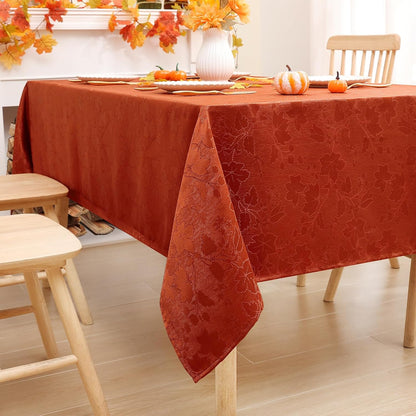 Rectangle Thanksgiving Tablecloth, Waterproof Jacquard Fall Table Cloth, Damask Cloth Table Cover for Harvest Decor (60" X 84", Rust Maple Leaf)