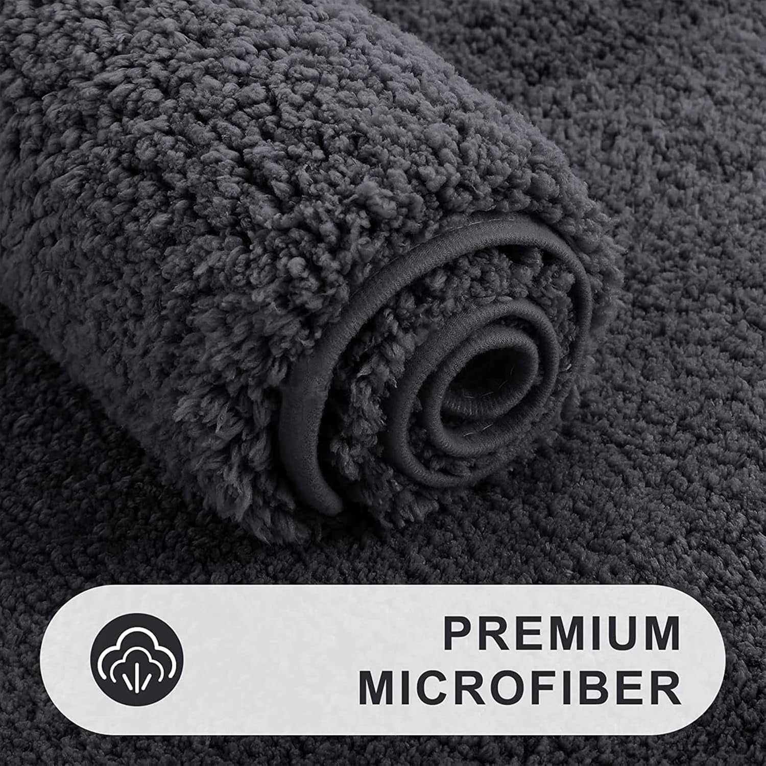 Microfiber Bathroom Rugs Set 2 Pieces - Shaggy Soft Thick Bath Mat, Non-Slip Machine Wash/Dry Absorbent Shower Bathroom Rugs and Mats Sets for Bathroom(20"X32"+20"X32", Charcoal Grey)