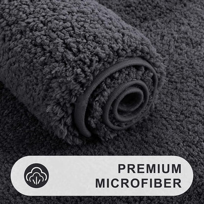 Microfiber Bathroom Rugs Set 2 Pieces - Shaggy Soft Thick Bath Mat, Non-Slip Machine Wash/Dry Absorbent Shower Bathroom Rugs and Mats Sets for Bathroom(20"X32"+20"X32", Charcoal Grey)