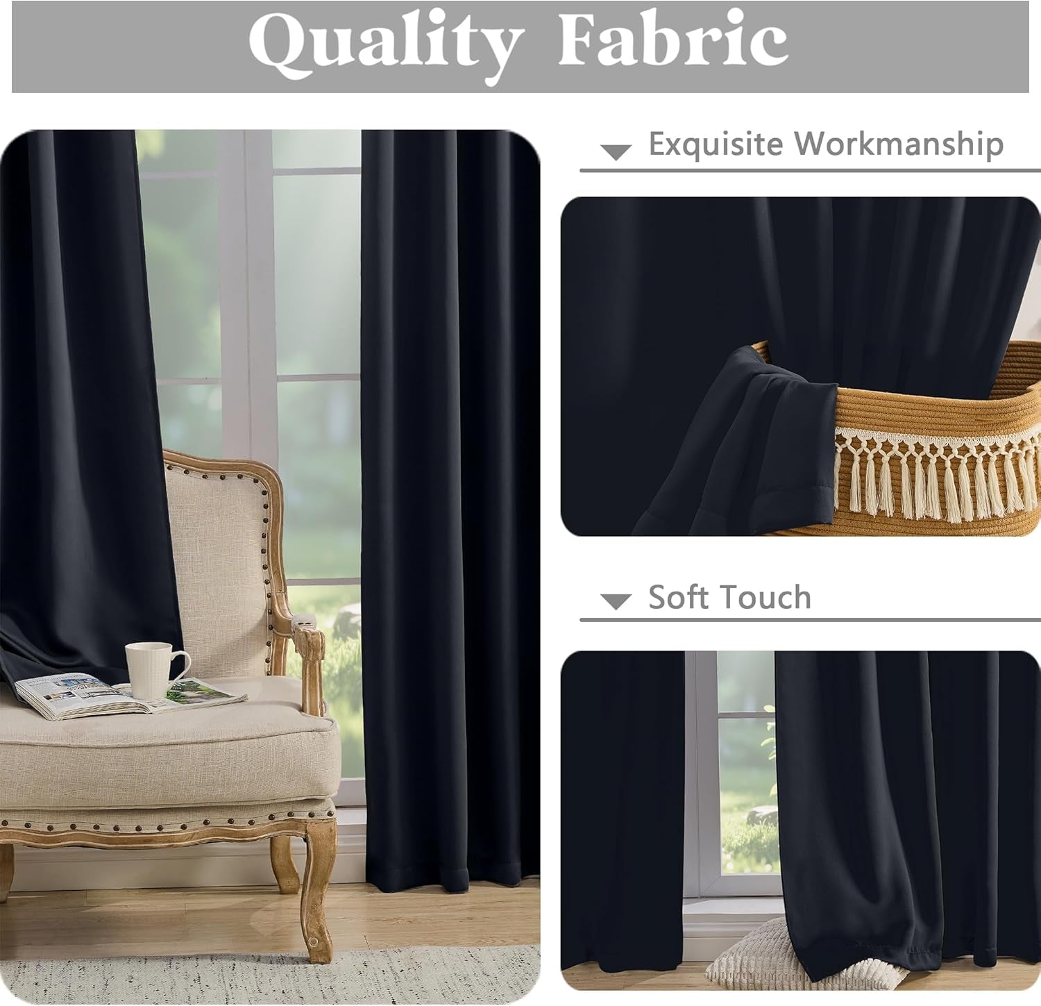 Black Short Black Out Pinch Pleated Curtains for Bedroom 54 Inches Long 2 Panels, Solid Curtains Thermal Insulated Energy Saving Window Treatment Curtains with Hooks, 42" W X 54" L