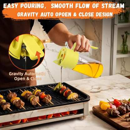 Oil Sprayer for Cooking, 2025 Large Advanced Olive Oil Dispenser Bottle,500Ml/17Oz Glass Olive Oil Sprayer,2 in 1 Even Spray with Portion Control for Kitchen, Air Fryer, Salad, BBQ - Yellow