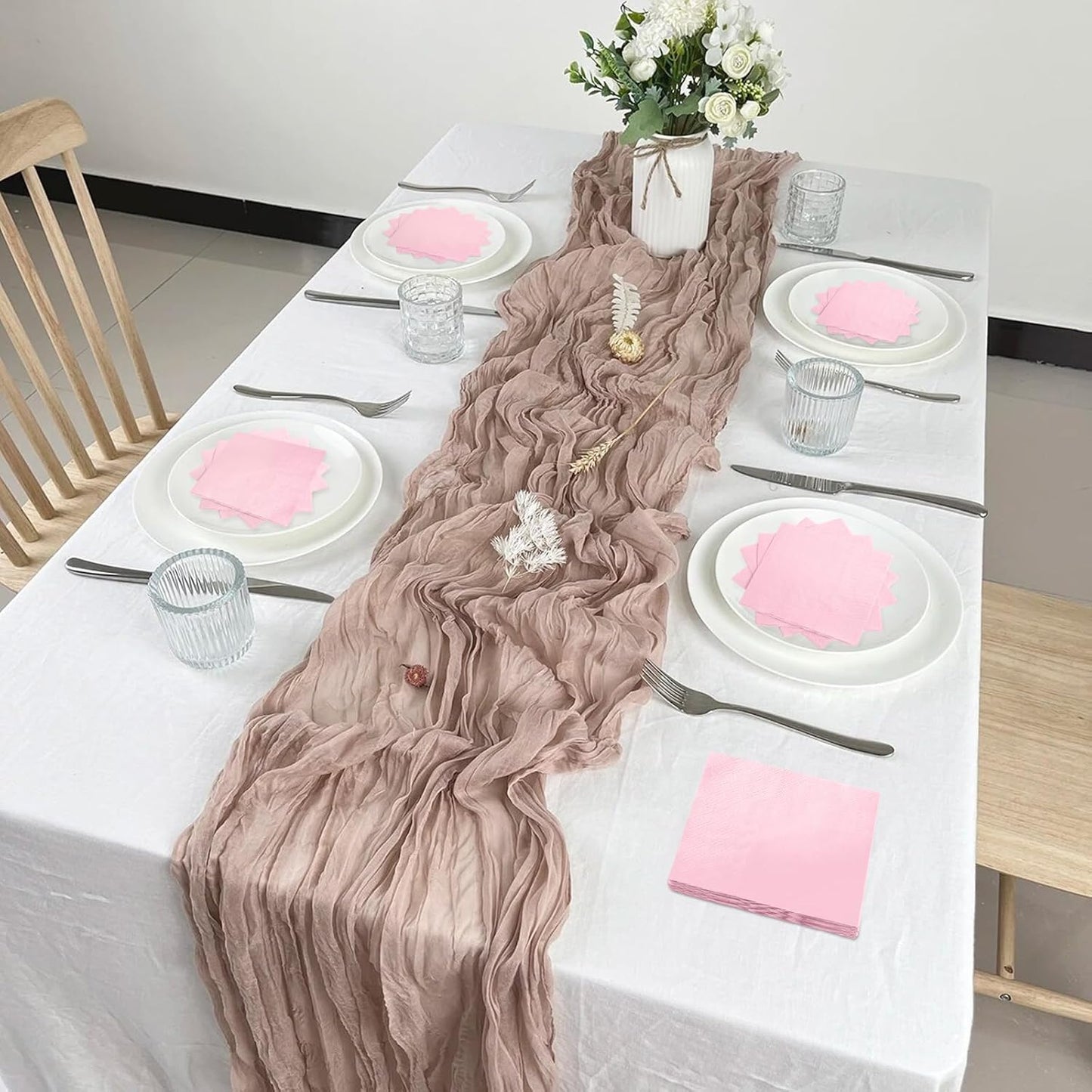 50 Pcs 3-Ply Light Pink Napkins Disposable Pink Cocktail Napkins Dessert for Dinner Wedding Birthday Party Anniversary Party, Baby Shower, Baby Pink Napkins 5 X 5 Inch Folded