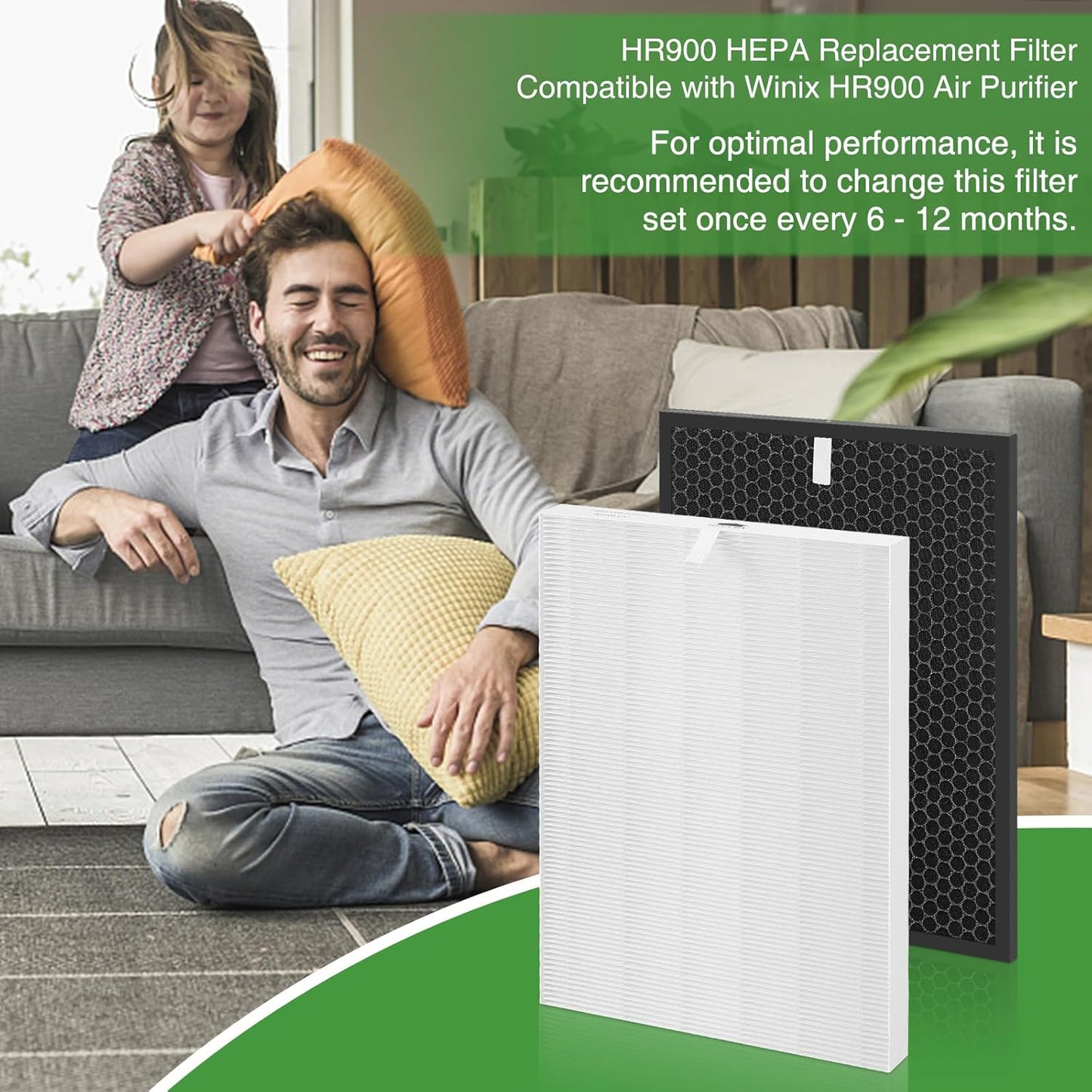 HR900 Filter Replacement Compatible with HR900 Ultimate Pet Purfier (1-Pack HEPA + 1-Pack Carbon Filter)