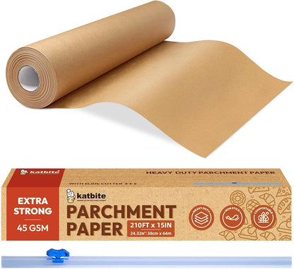 Heavy Duty Parchment Paper Roll for Baking, 15 in X 210 Ft, 260 Sq.Ft Baking Paper with Slide Cutter, Easy to Cut & Non-Stick Cooking Paper for Bread, Cookies, Air Fryer, Steaming, Grilling