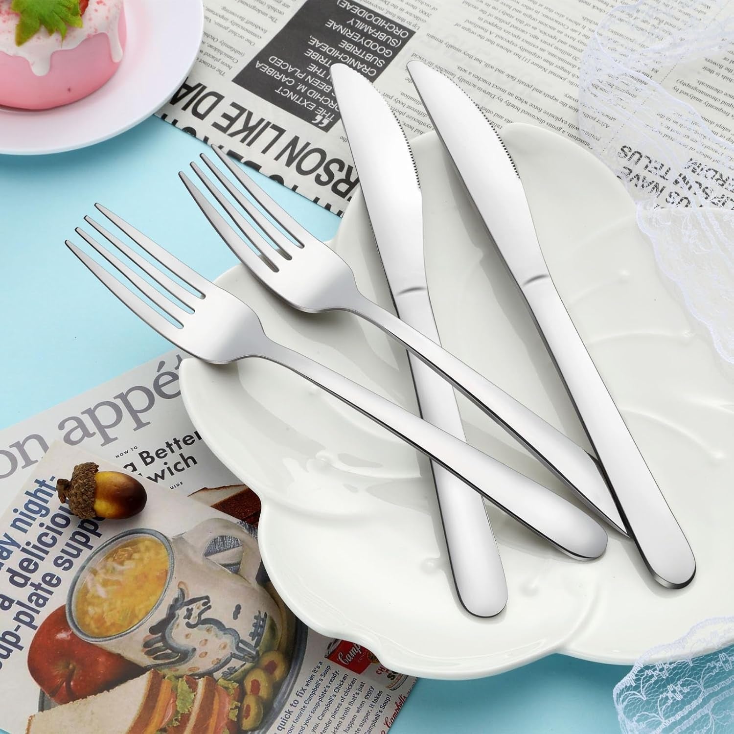 24 Pieces Forks and Knives Set, Food Grade Stainless Steel Silverware Set with 12 Knives & 12 Forks, Fork Silverware, Butter Knife, Metal Fork & Dinner Knives, Mirror Polished, Dishwasher Safe