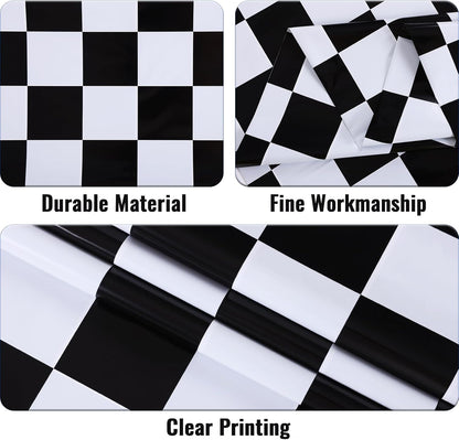 3 Packs Black and White Checkered Tablecloths 54 X 108 Inches Disposable Plastic Checkered Flag Racing Table Cover Waterproof Rectangle Race Car Table Cloth for Picnic Party Retro Celebration