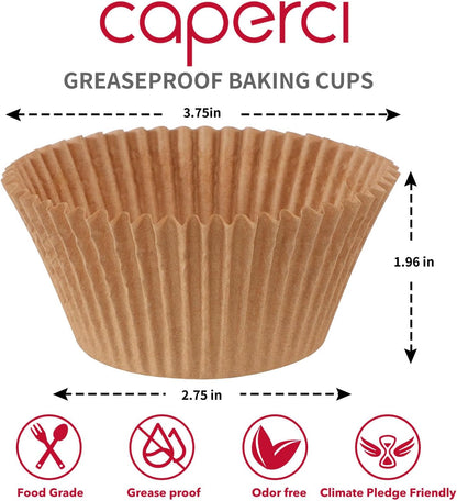 Jumbo Natural Muffin Baking Cups - 300-Count, Odorless, Food-Grade, Enhanced Grease-Proof Paper