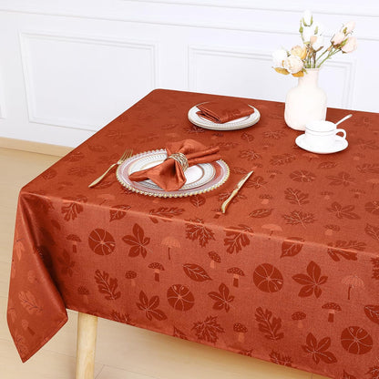 Rectangle Thanksgiving Tablecloth, Waterproof Jacquard Fall Table Cloth, Damask Cloth Table Cover for Harvest Decor (60" X 84", Rust Leaves Pattern)