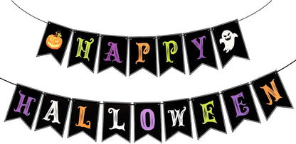 Halloween Decorations, Happy Halloween Banner, Spooky Party Garland for Indoor & Outdoor Decor, Trunk or Treat Backdrop, Spooky Hanging Supplies
