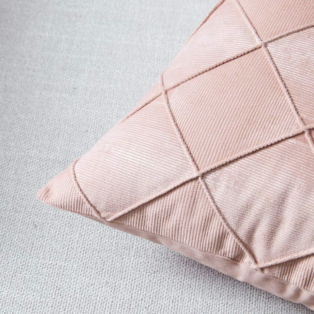 Pack of 2 Velvet Pink Decorative Throw Pillow Covers,Soft Plaids Accent Solid Square Cushion Case Pillow Cases Set for Couch Sofa Bedroom Car Living Room (18X18 Inch/45X45 Cm, Pink)