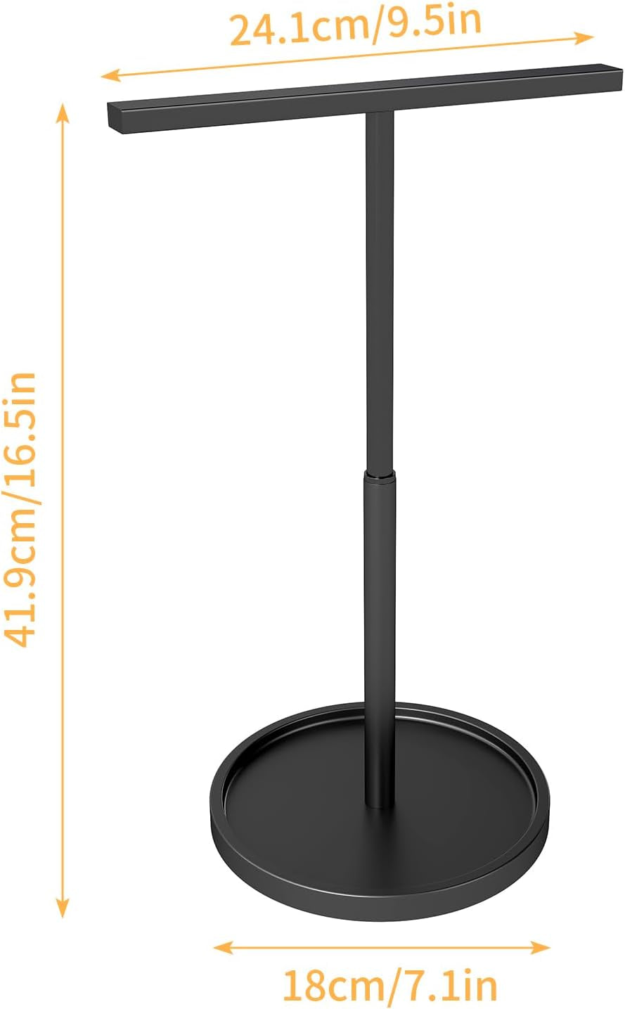 Hand Towel Stand, Towel Holder Stand for Bathroom Countertop Kitchen, 16.5IN Adjustable Retractable T-Shape Hand Towel Rack, Matte Black